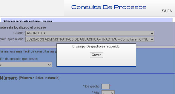 consultaproceso construir numero radicado error