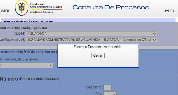 consultaproceso construir numero radicado error